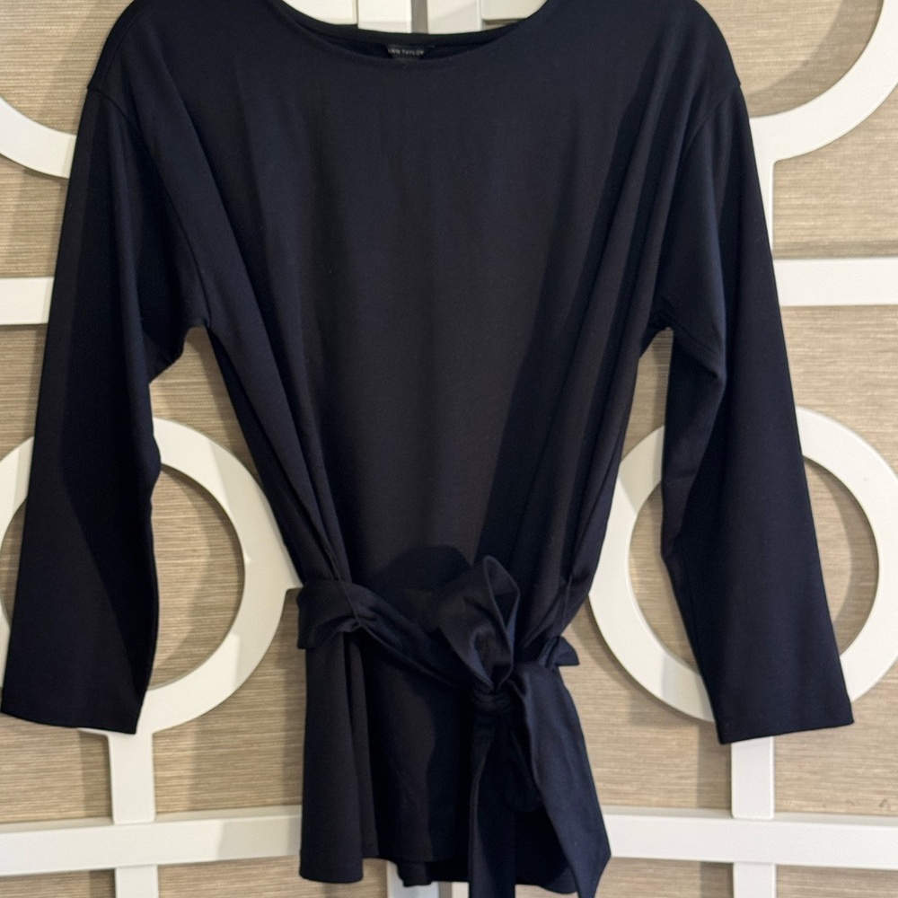 Ann Taylor “Black” Tie-Waist Long Sleeve Top, SZ- SM *Like New!